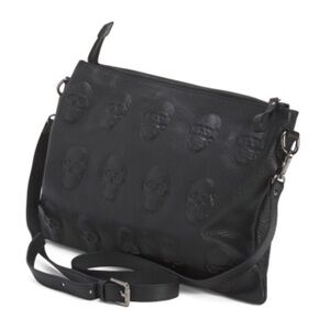 IO PELLE Black Skull Embossed Leather Crossbody Bag